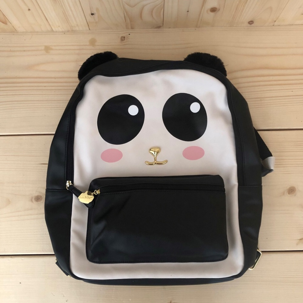 Luv Betsey panda with furry plush ears backpack bag Betsey Johnson